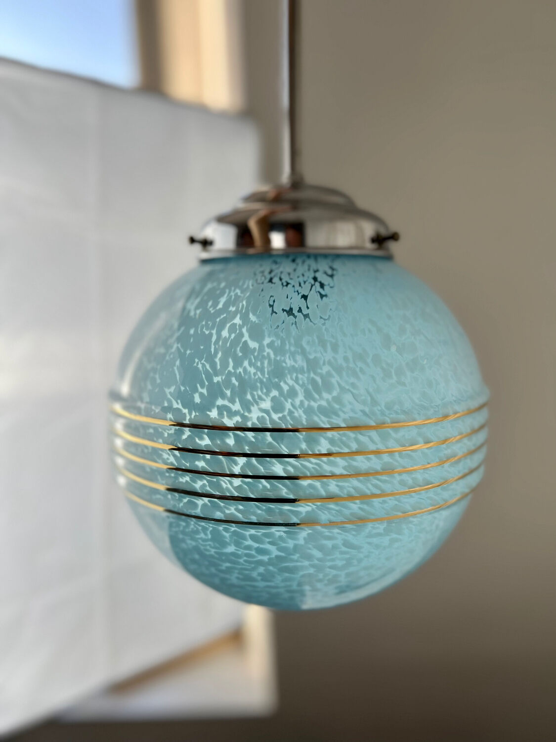 Clichy blue glass globe chandelier 1950 - 1960