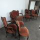Louis XV style salon in carved walnut with orange velvet, seven pieces.