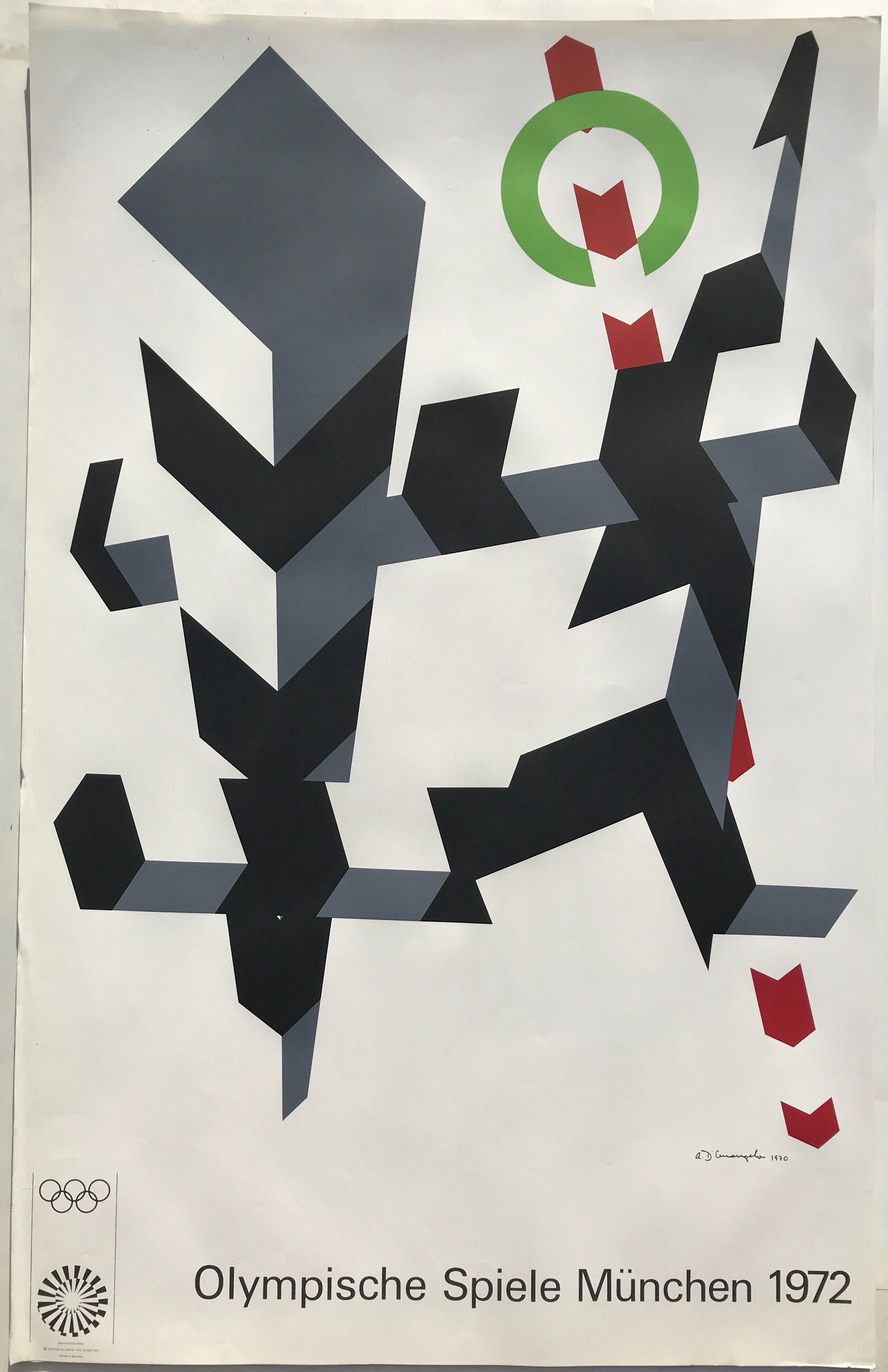 Affiche originale d'arcangelo allan (1930-1998) olympische spiele münchen, 1972