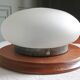 Mushroom lamp in solid pine and opal glass, circa 1980.