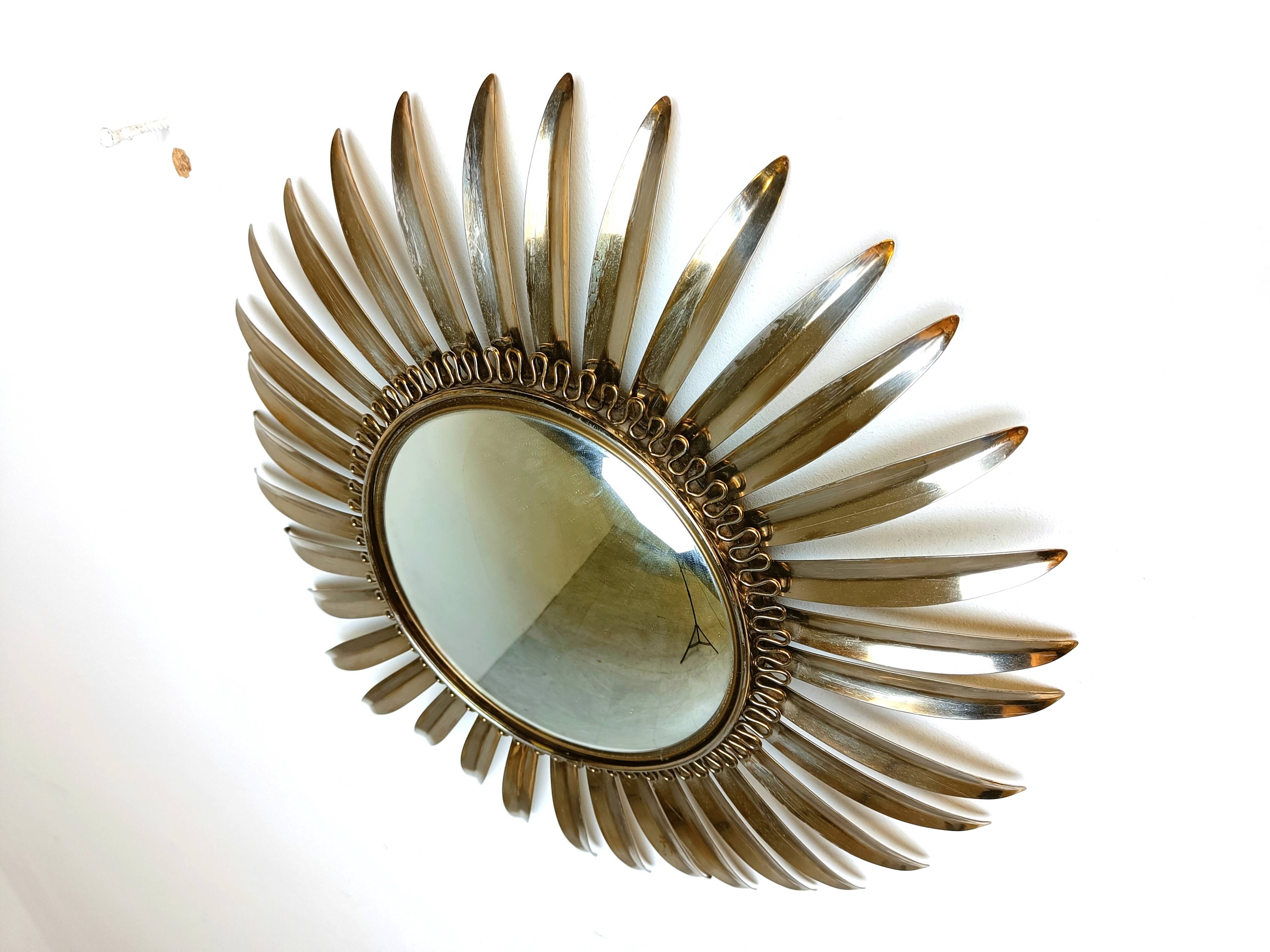 Vintage brass sunburst mirror, 1970s