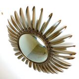 Miroir vintage en laiton à effet soleil, années 1970