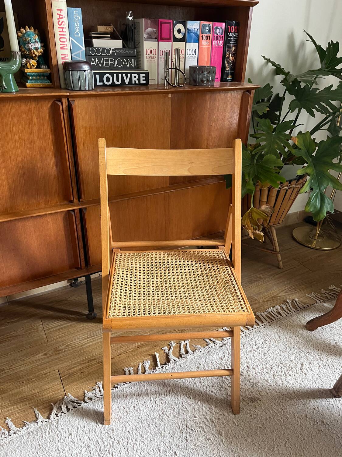 Vintage glass and cane folding chair