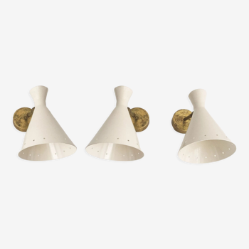 Suite of three italian design wall lamps 1950