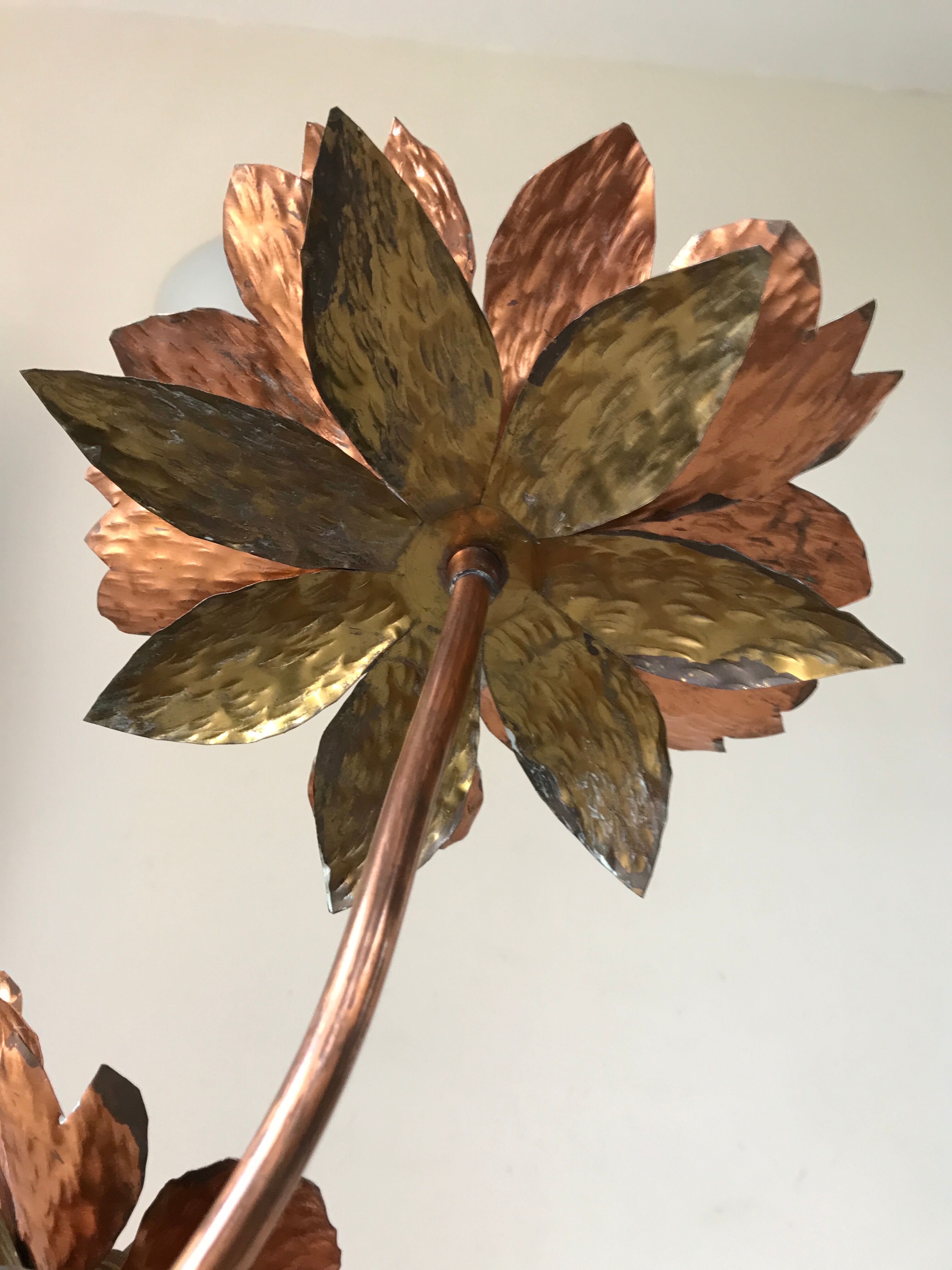 Copper lamp flowers vintage design 70s