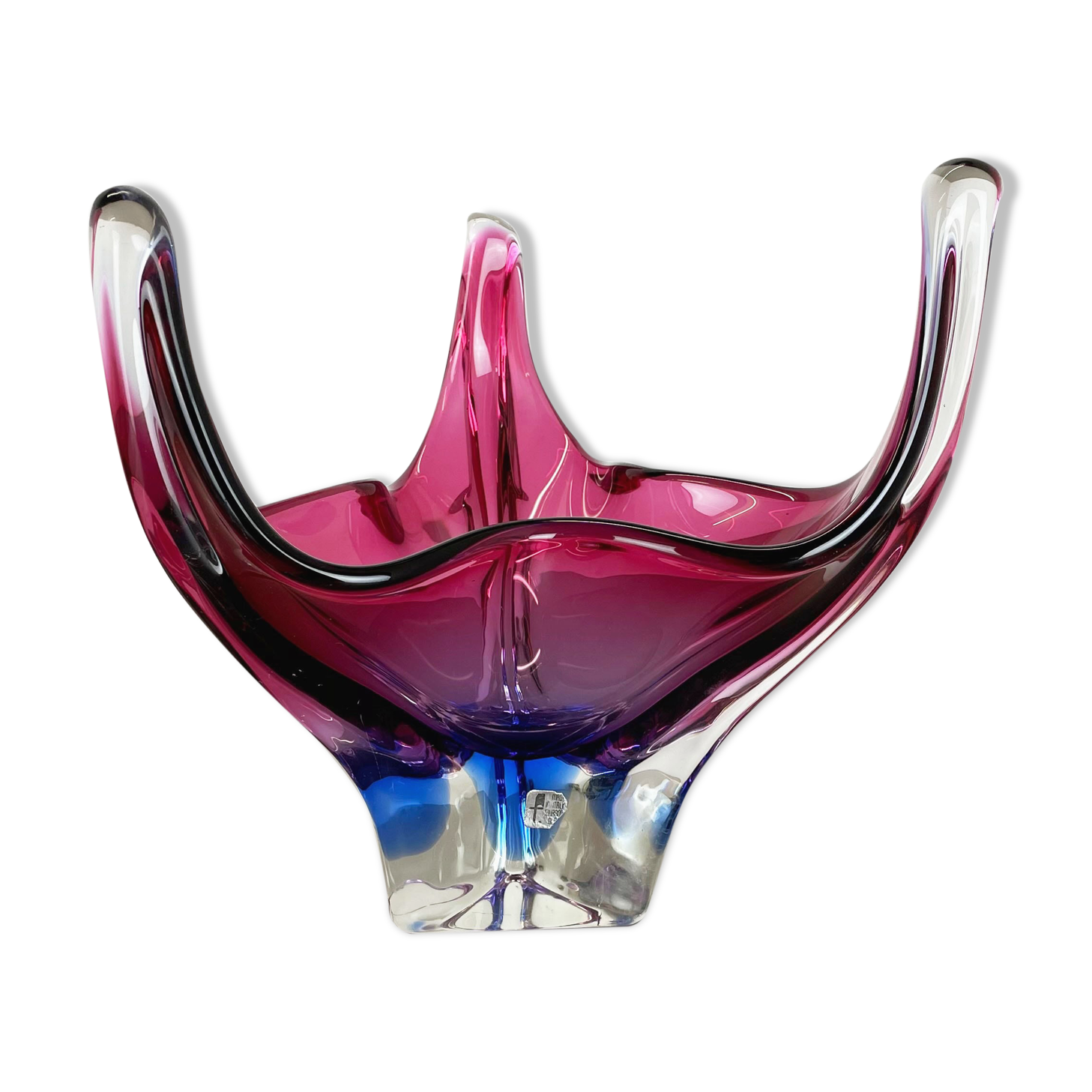 2,5 Kg Floral Glass Bowl Shell Centerpiece by Fratelli Toso Murano, Italy, 1970s