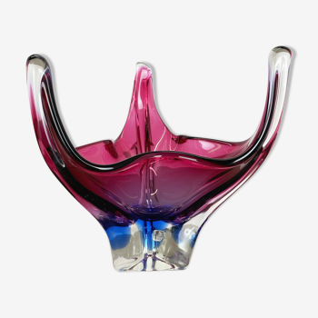 2,5 Kg Floral Glass Bowl Shell Centerpiece by Fratelli Toso Murano, Italy, 1970s