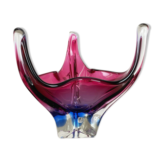 2,5 Kg Floral Glass Bowl Shell Centerpiece by Fratelli Toso Murano, Italy, 1970s