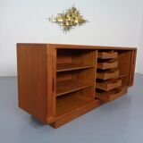 Large teak tambour sideboard from Dyrlund, Denmark, 1970s.