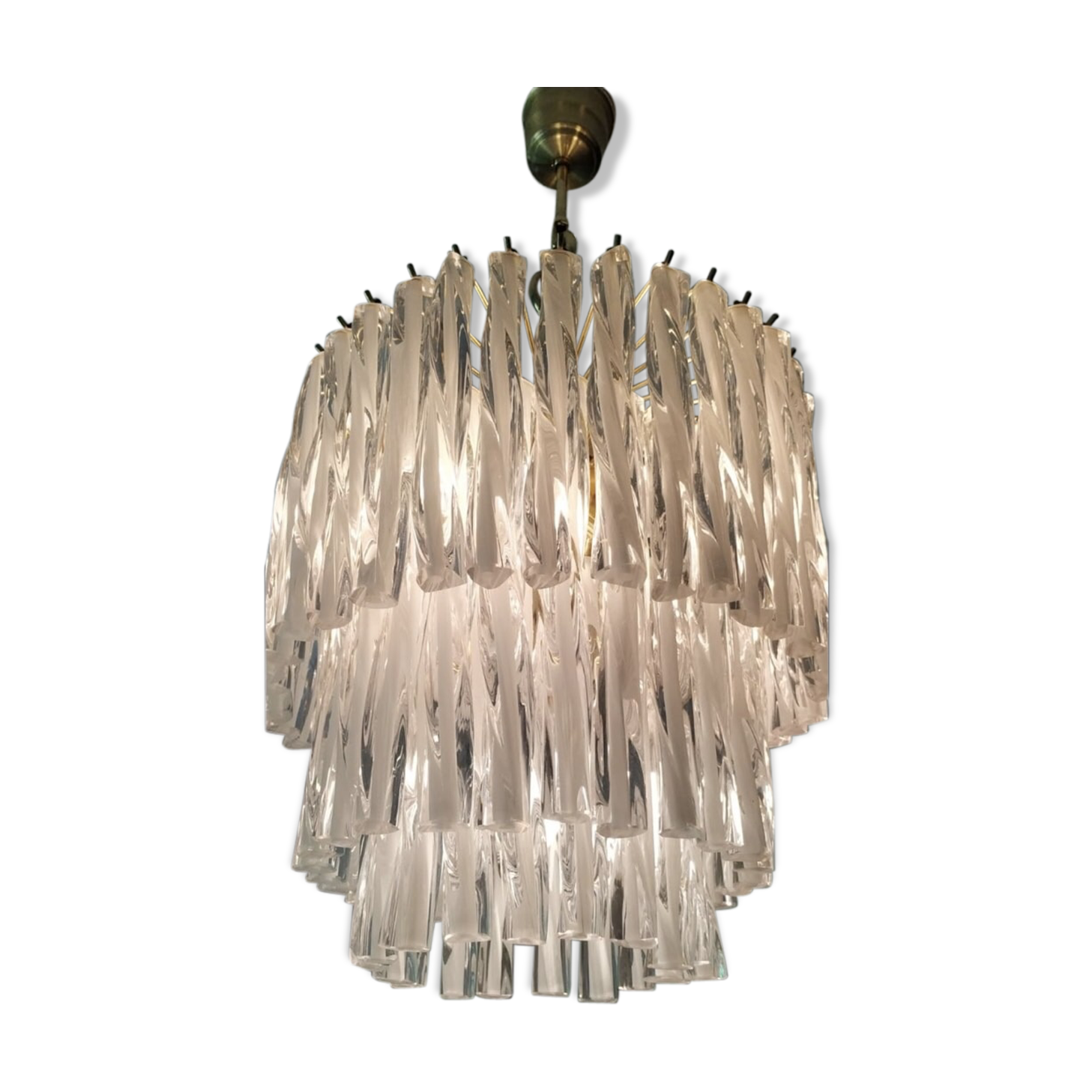 Mazzega two-tone glass chandelier twisted 1960