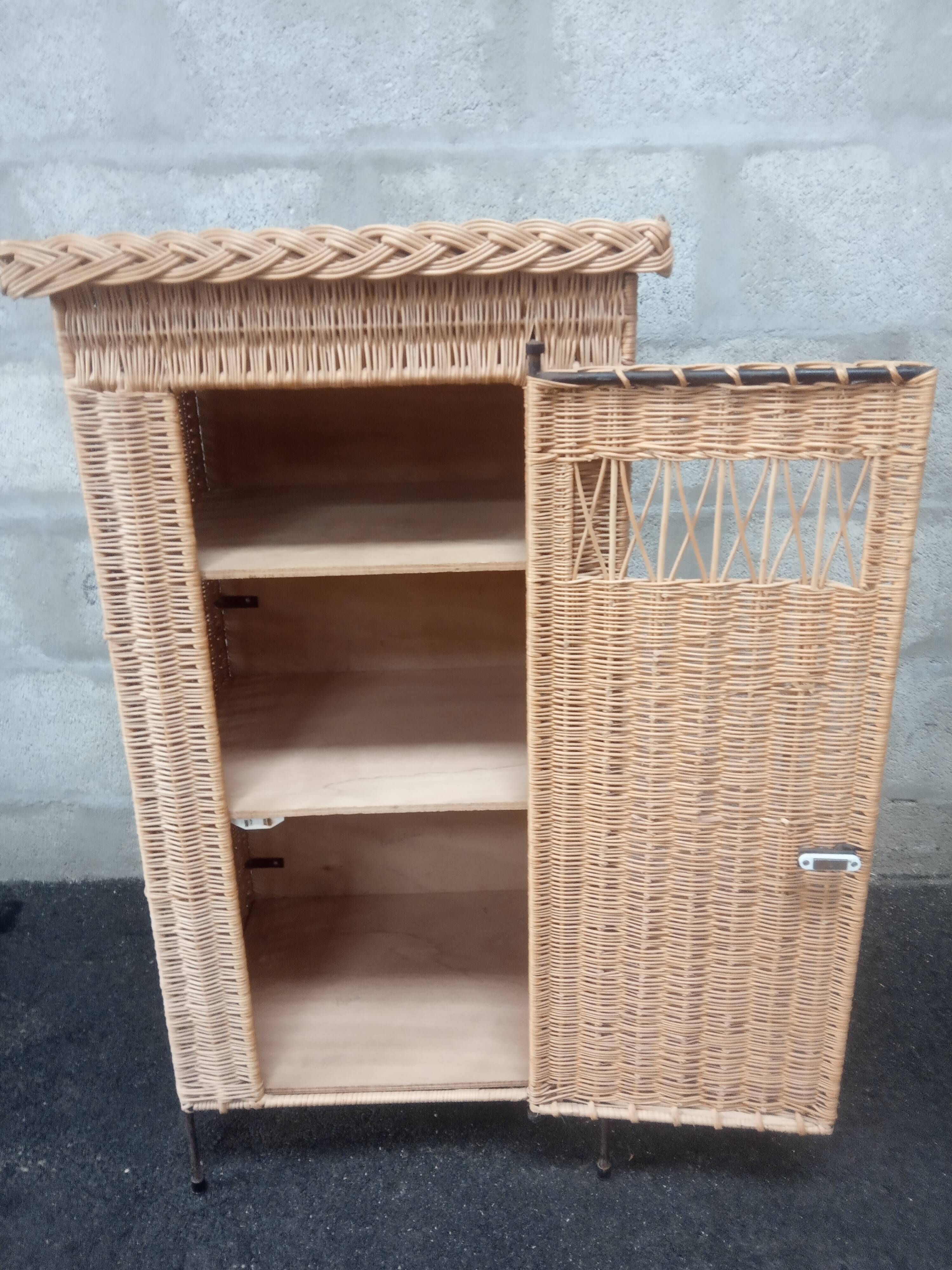 Vintage 50s rattan cabinet