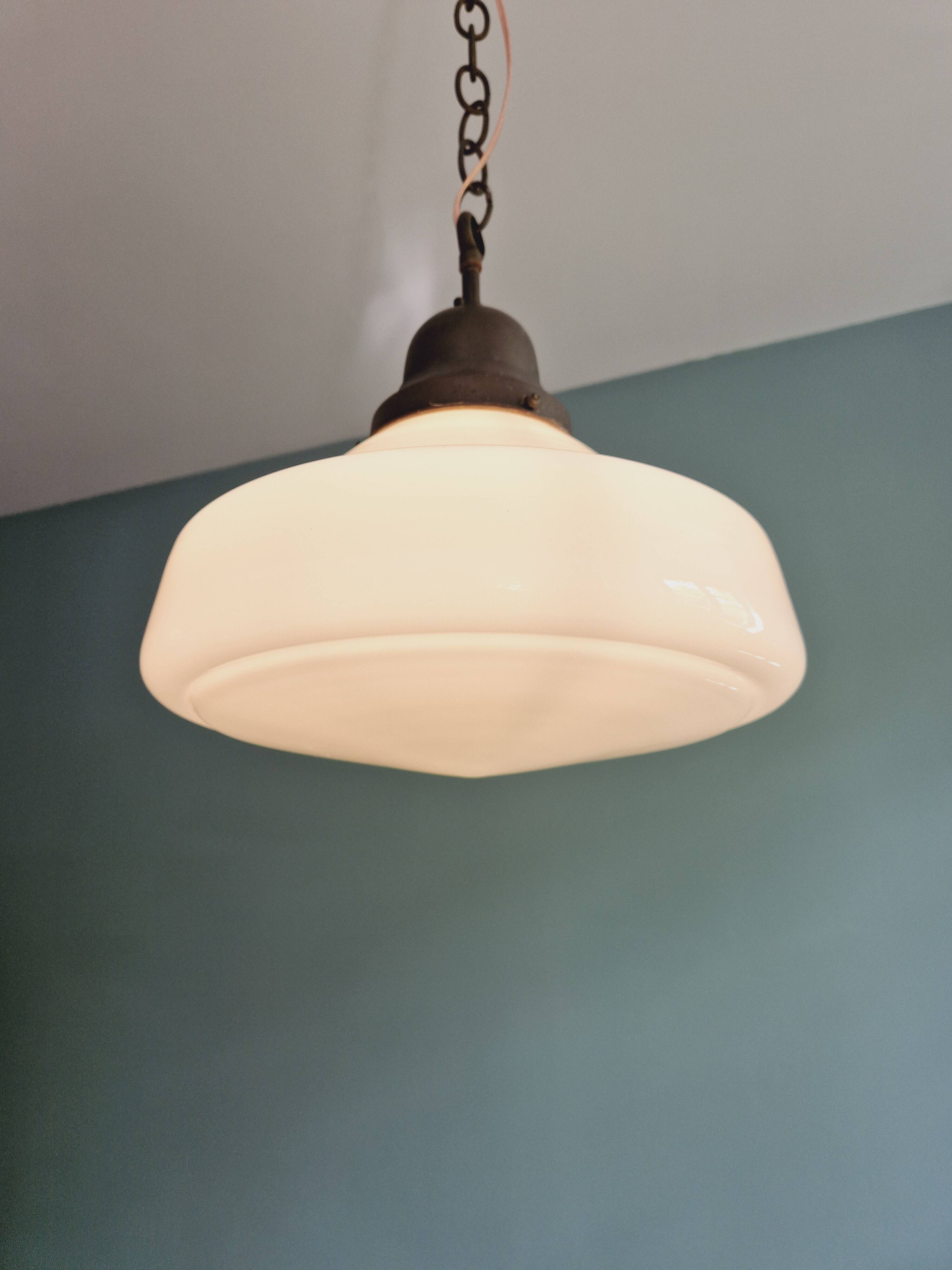 Philips Art Deco pendant light in white conical opaline, 1920s-30s