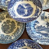 8 blue & white soup plates Broadhurst, Lunéville, Myott and Royal Sphinx Regout Maestricht