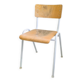 Chaise vintage Mid-Century bois et métal blanc style industriel scandinave
