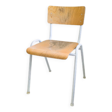 Chaise vintage Mid-Century bois et métal blanc style industriel scandinave