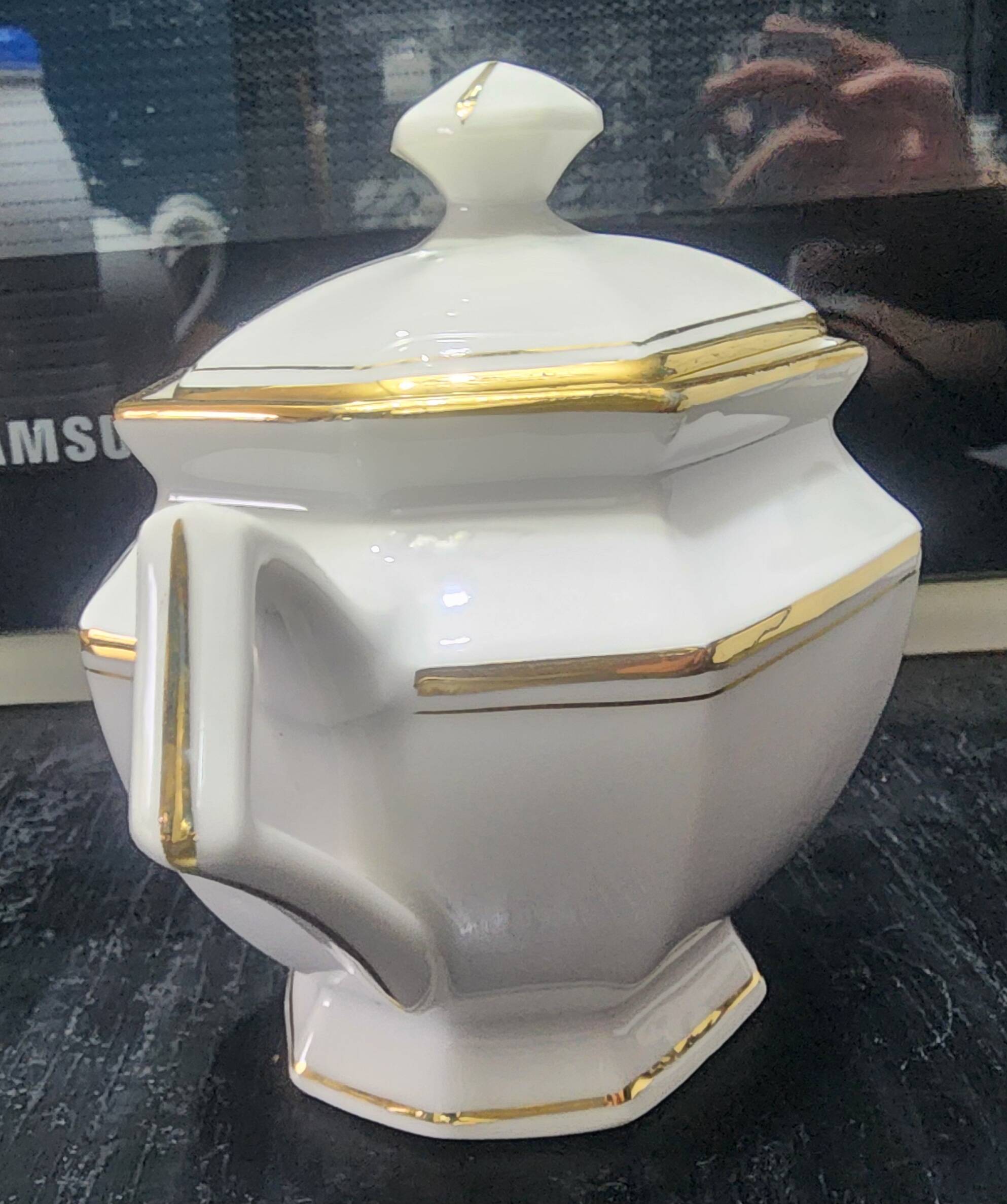 Vintage sugar bowl genuine Limoges porcelain white with gold L&F.
