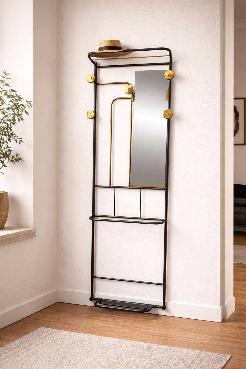 1960s modernist wardrobe. Gold lacquered metal.