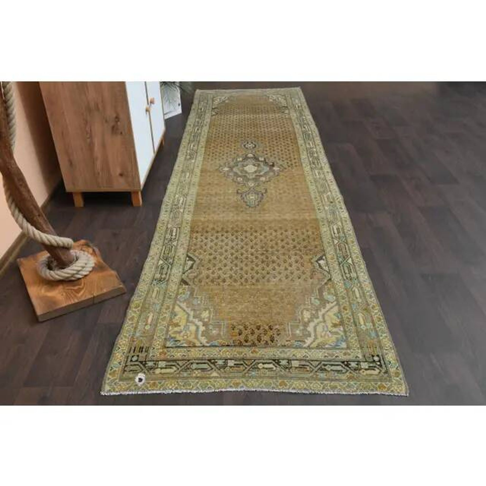 Tapis de couloir vintage turc Oushak fait main en laine et coton orange