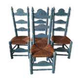 Chaises patinées bohèmes mexicaines de ferme en paille