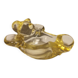 Mid-century yellowish crystal teddy bear ashtray from Vannes Le Châtel France