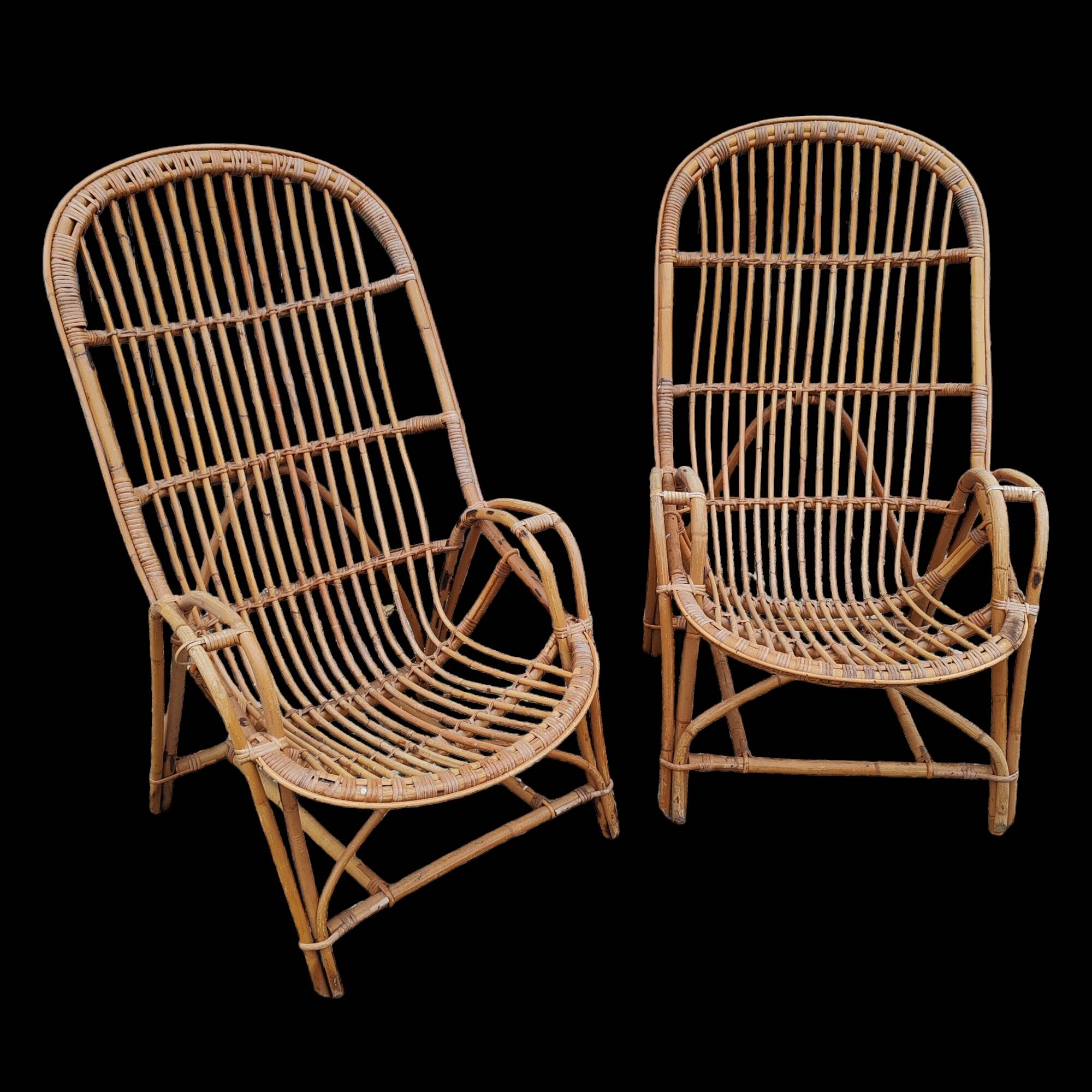 Large vintage rattan armchairs, 1960s