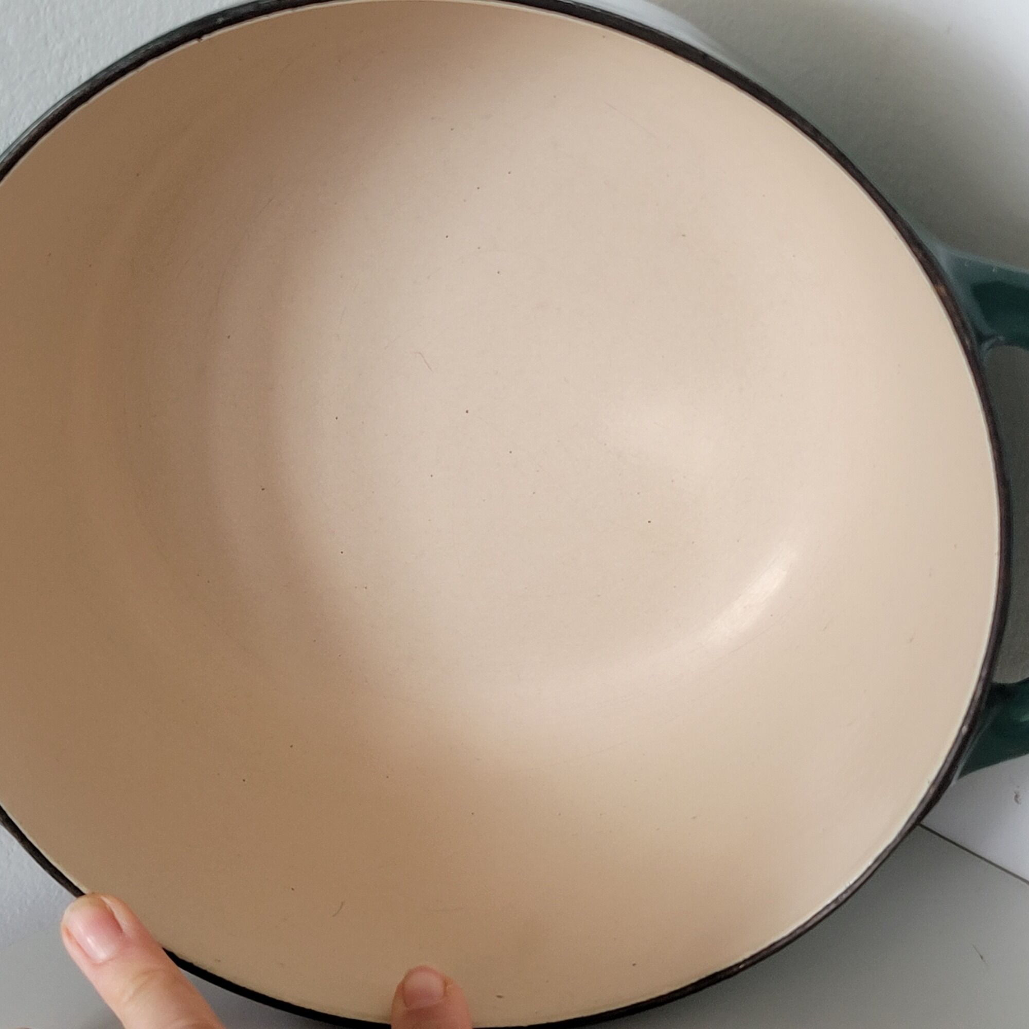 Round green enamelled cast iron casserole Nomar Staub vintage