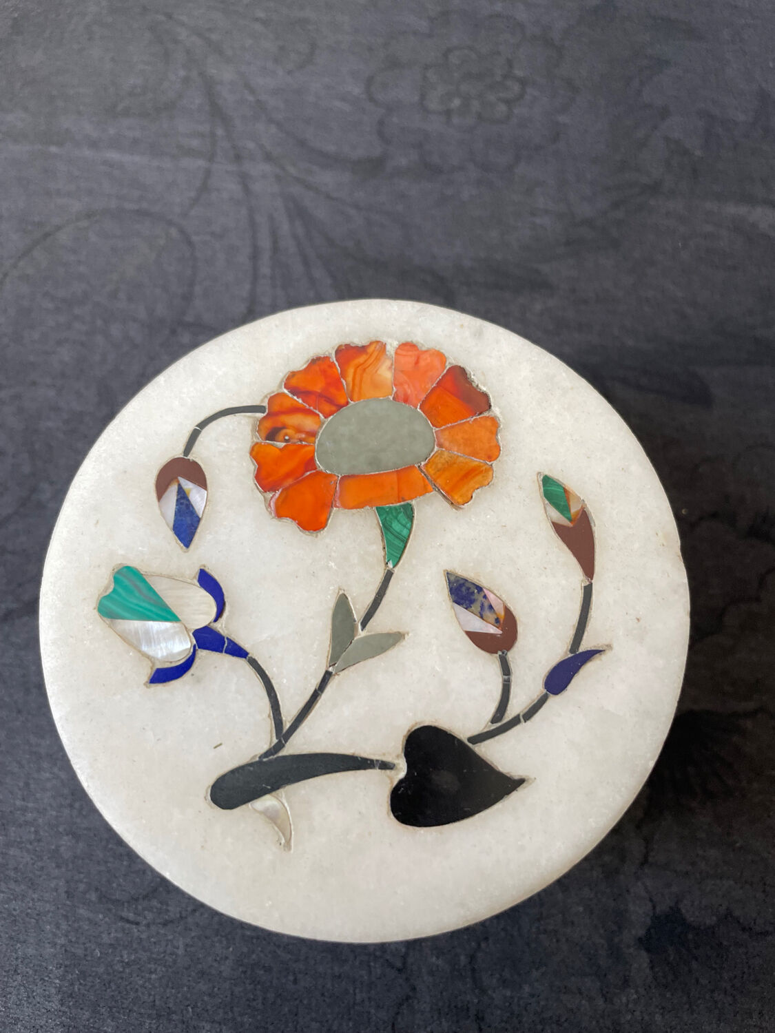 Marble box with inlaid stone