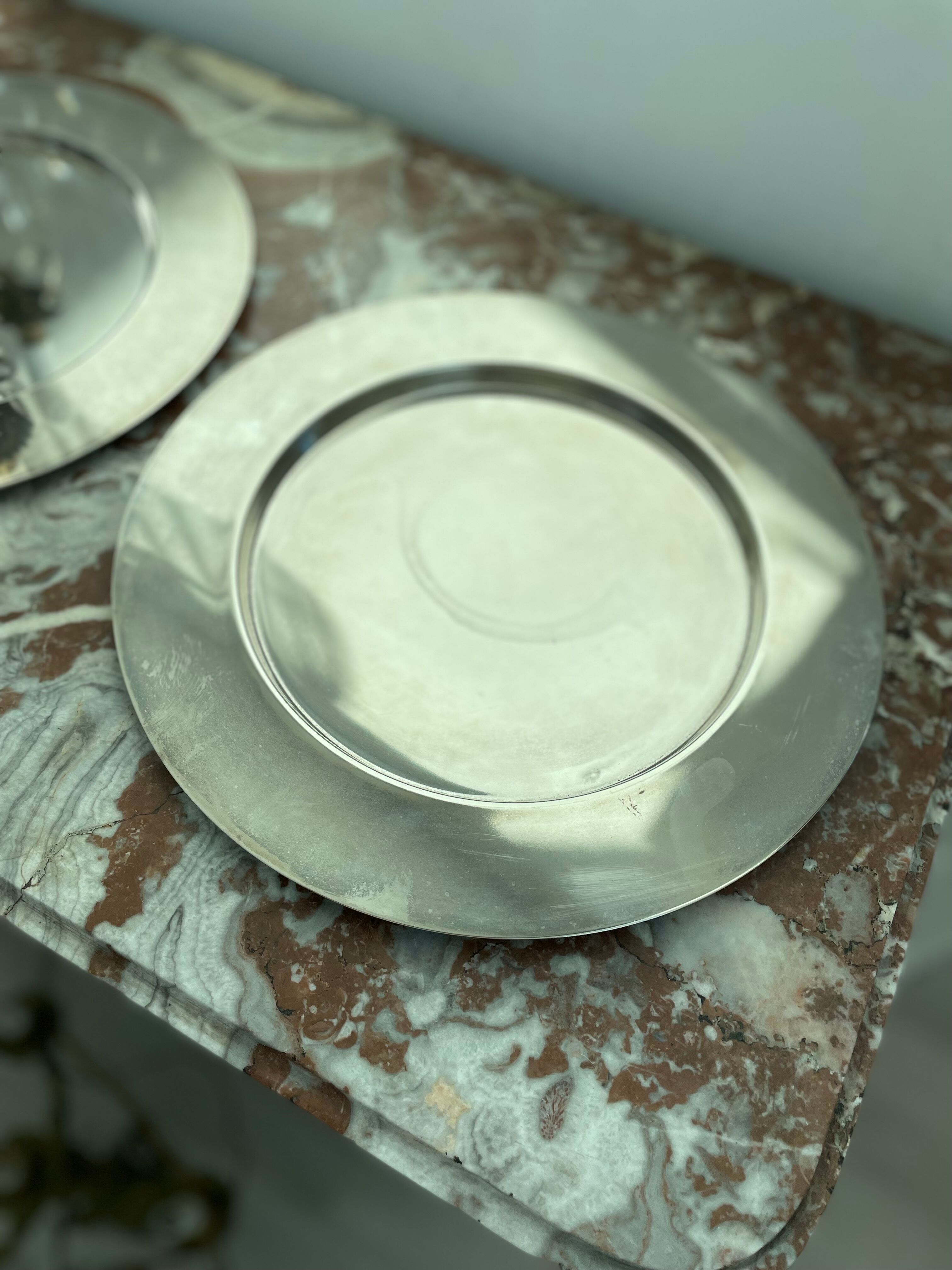 Pair of vintage, underplates, silver metal