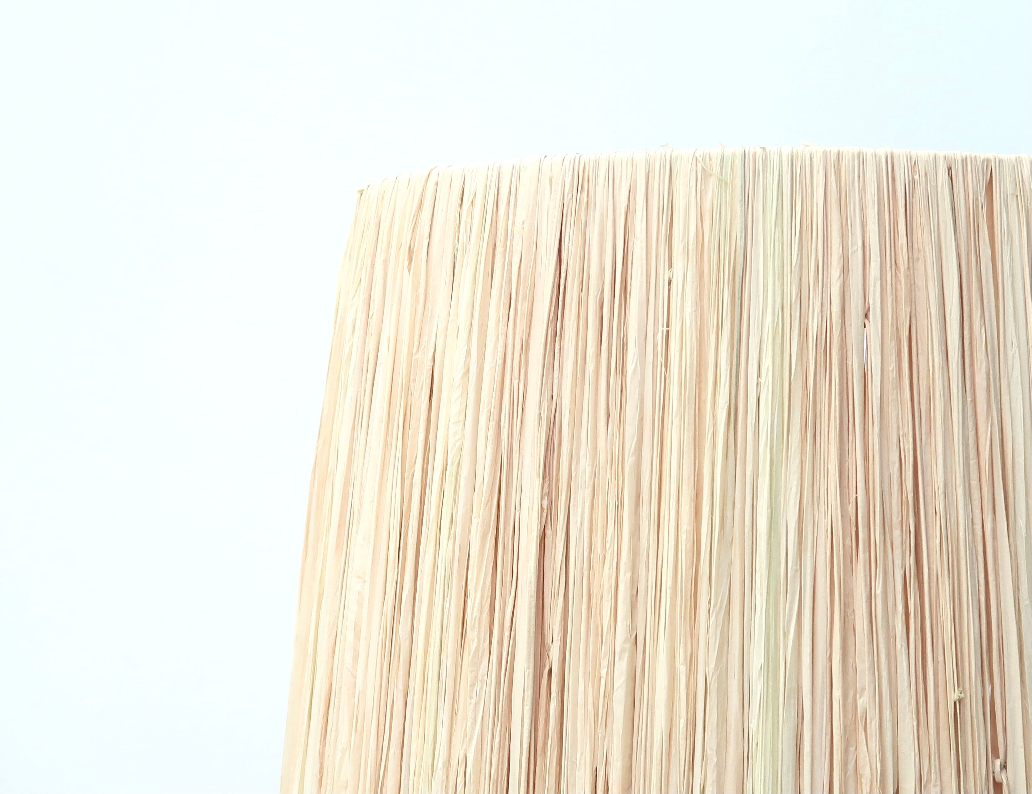 Wooden ball lamp with raffia lampshade 70s