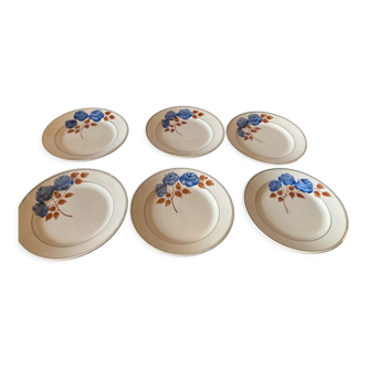 Set assiette à dessert 6 pièces Odys Ø 19 cm Blanc et bleu marine style  baroque