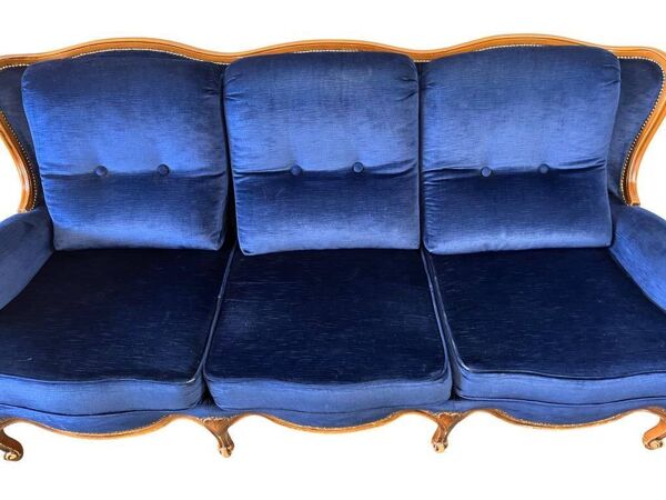 Canapé baroque bleu vintage / trois places / fauteuil