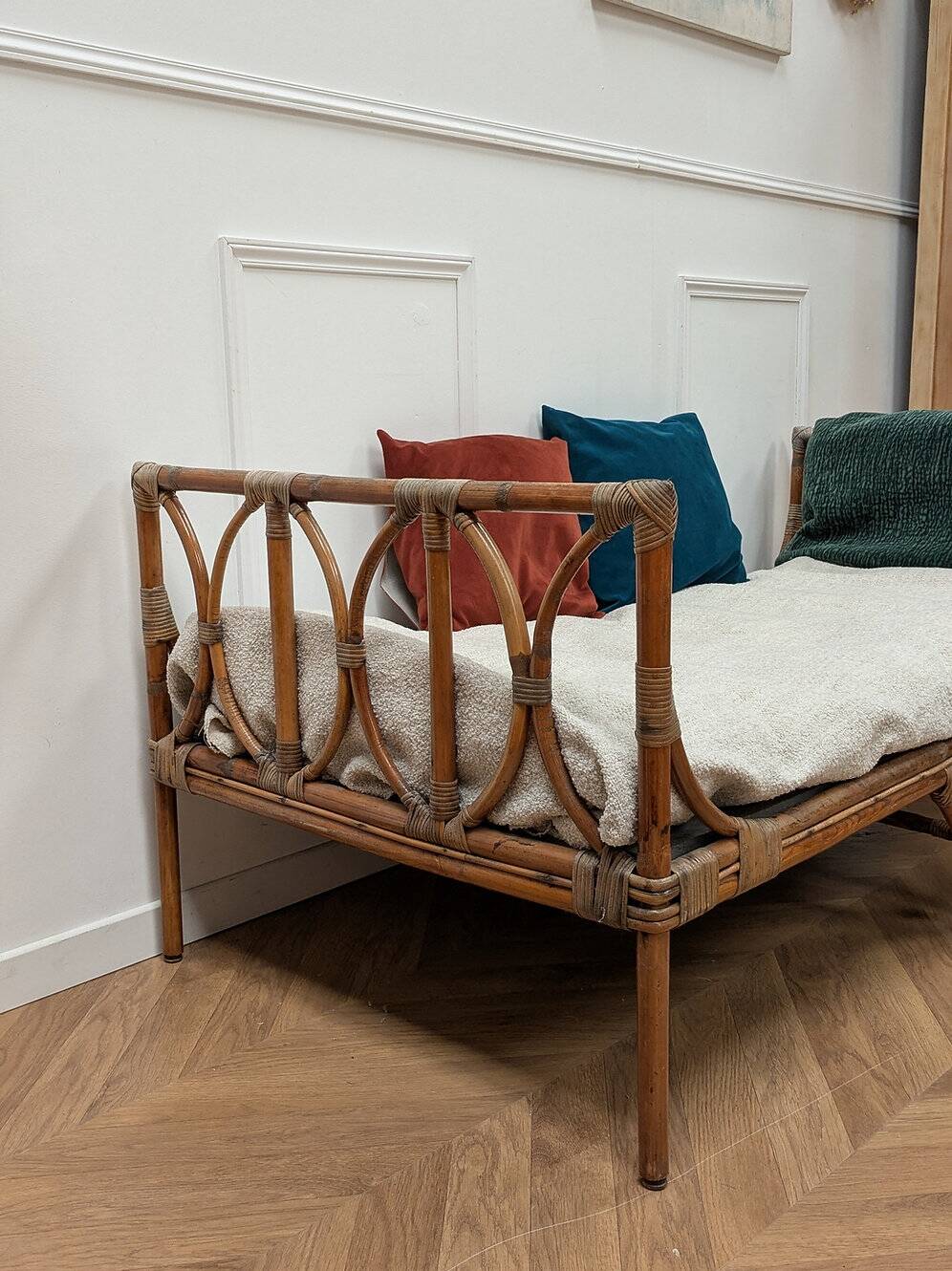 Vintage rattan bed from the 50s and 60s