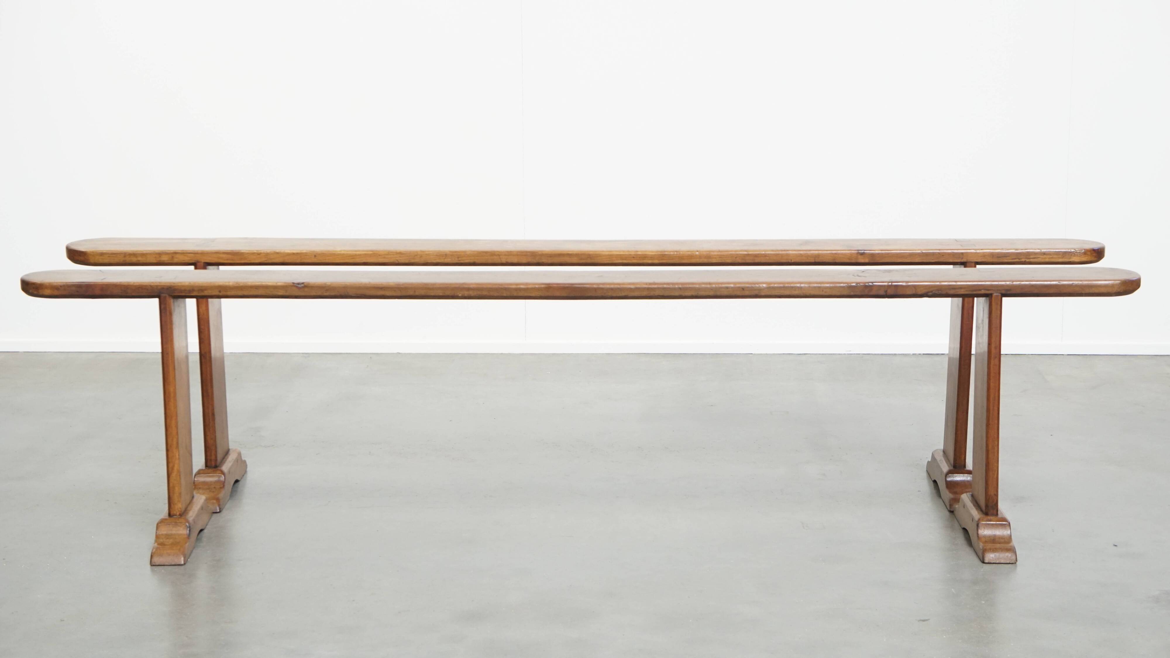 Set of 2 antique French hall benches for the dining table