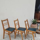 Series of 3 vintage chairs with compass legs - 1950s