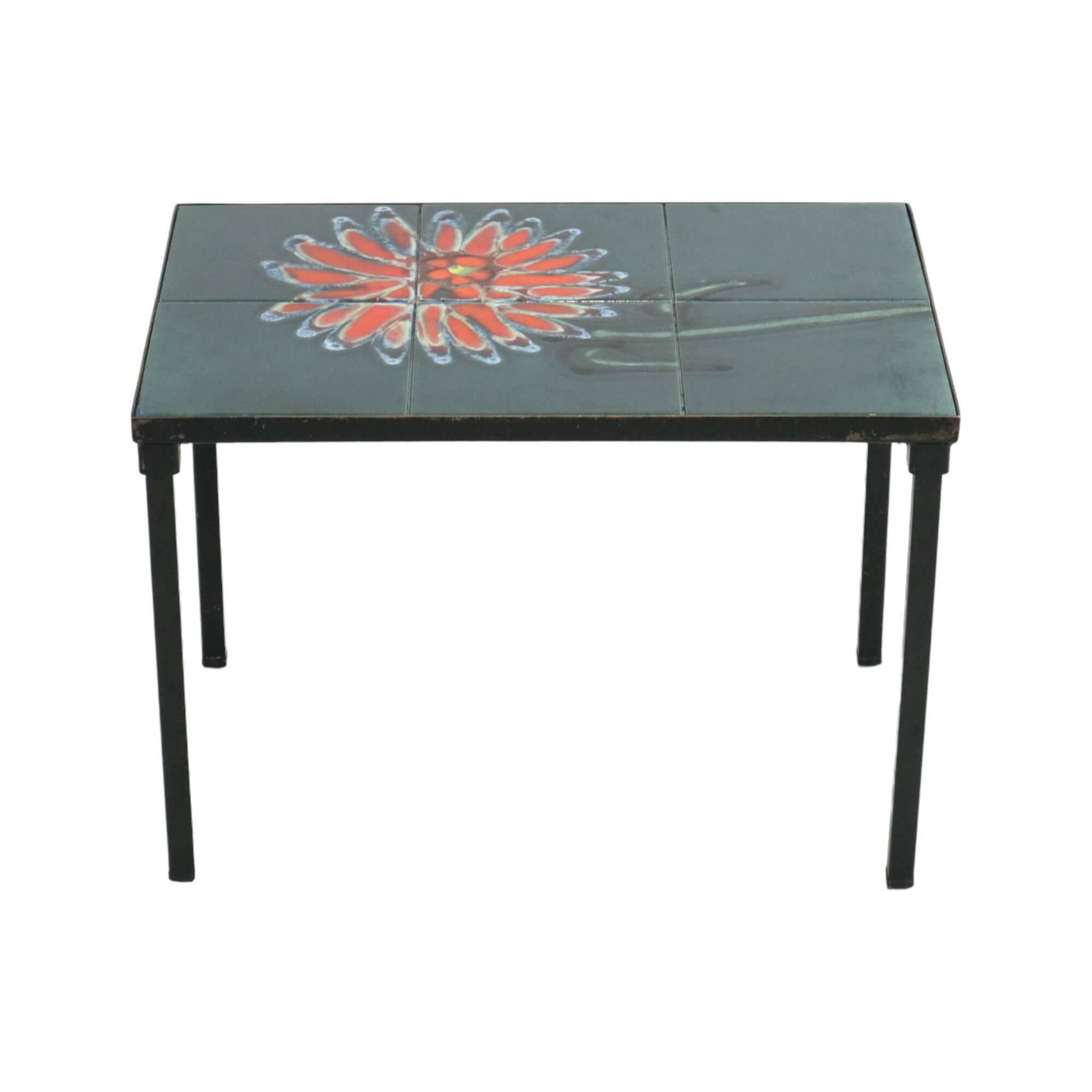 Small Ceramic Tile Table Adri Design Orange Abstract Flower 47cm