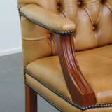 Set of 2 Cowhide Leather Chesterfield Chairs in Light Cognac Color