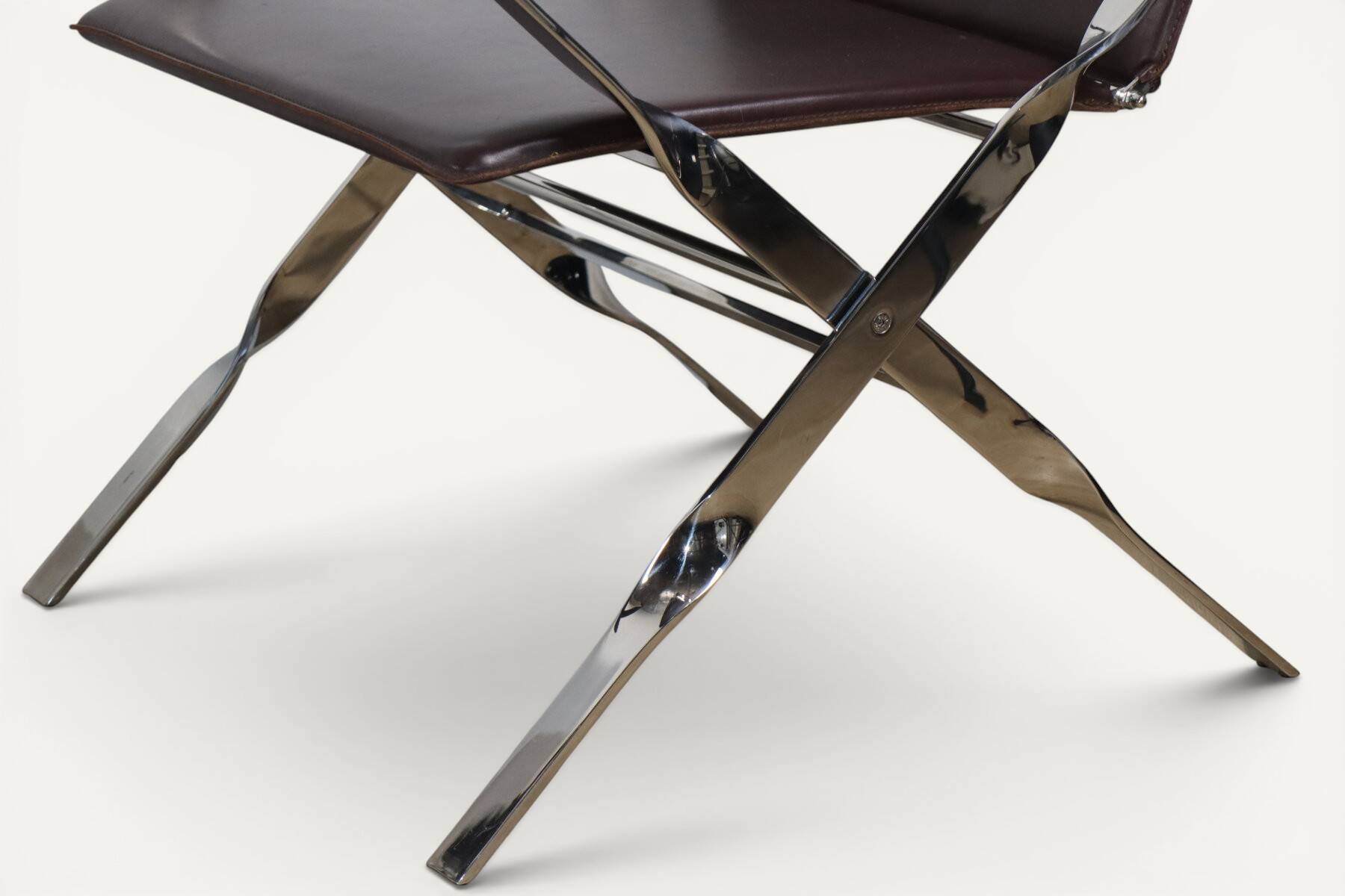 Pair of leather and chrome metal armchairs, Italy - 1970