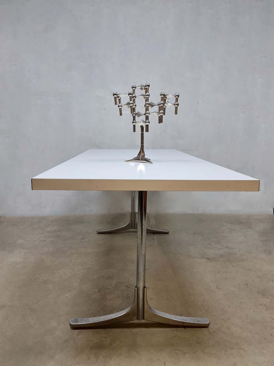 Vintage Dutch design chrome dining set leather chairs 'Minimalism'