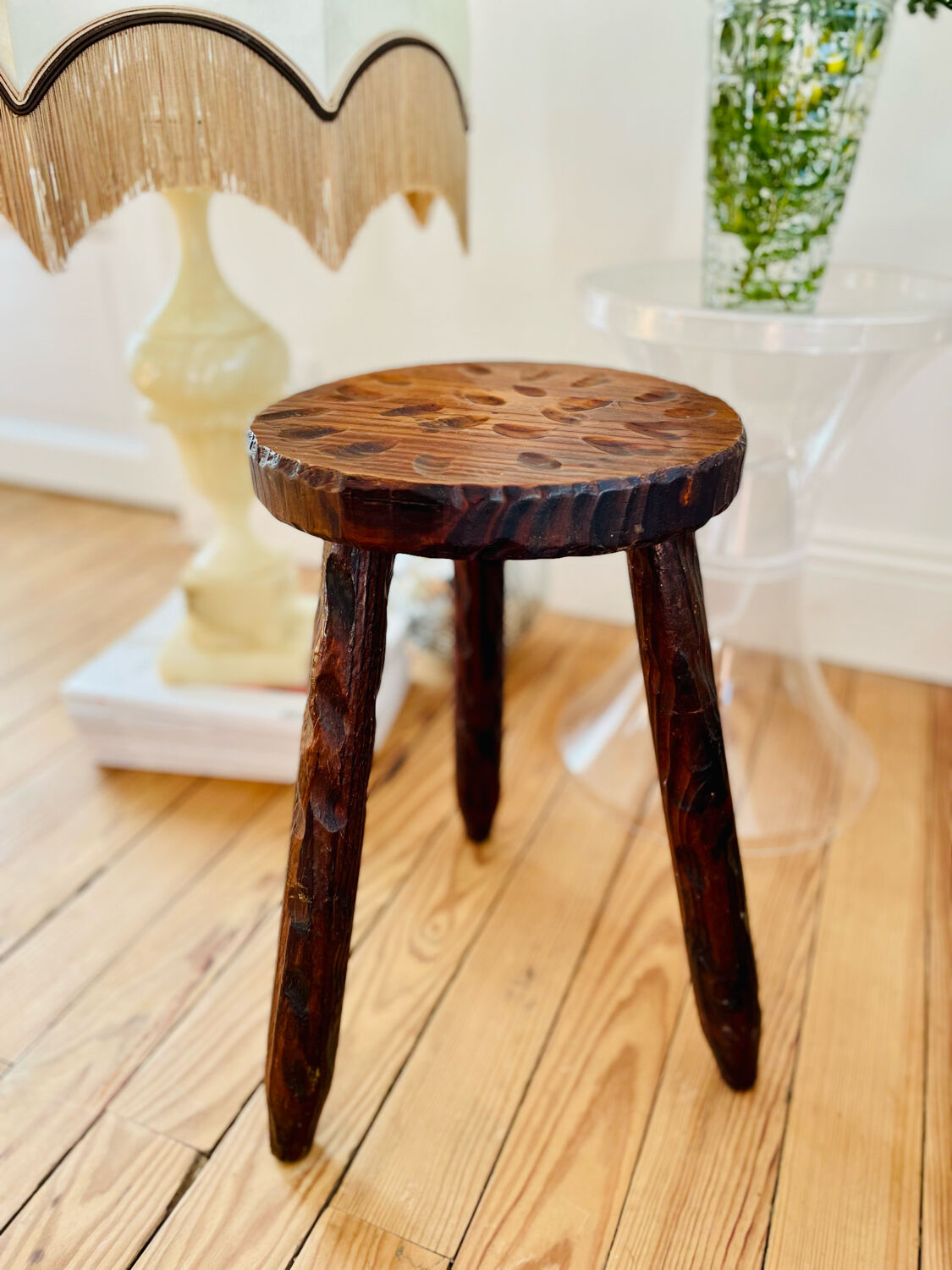 Dark wood tripod stool