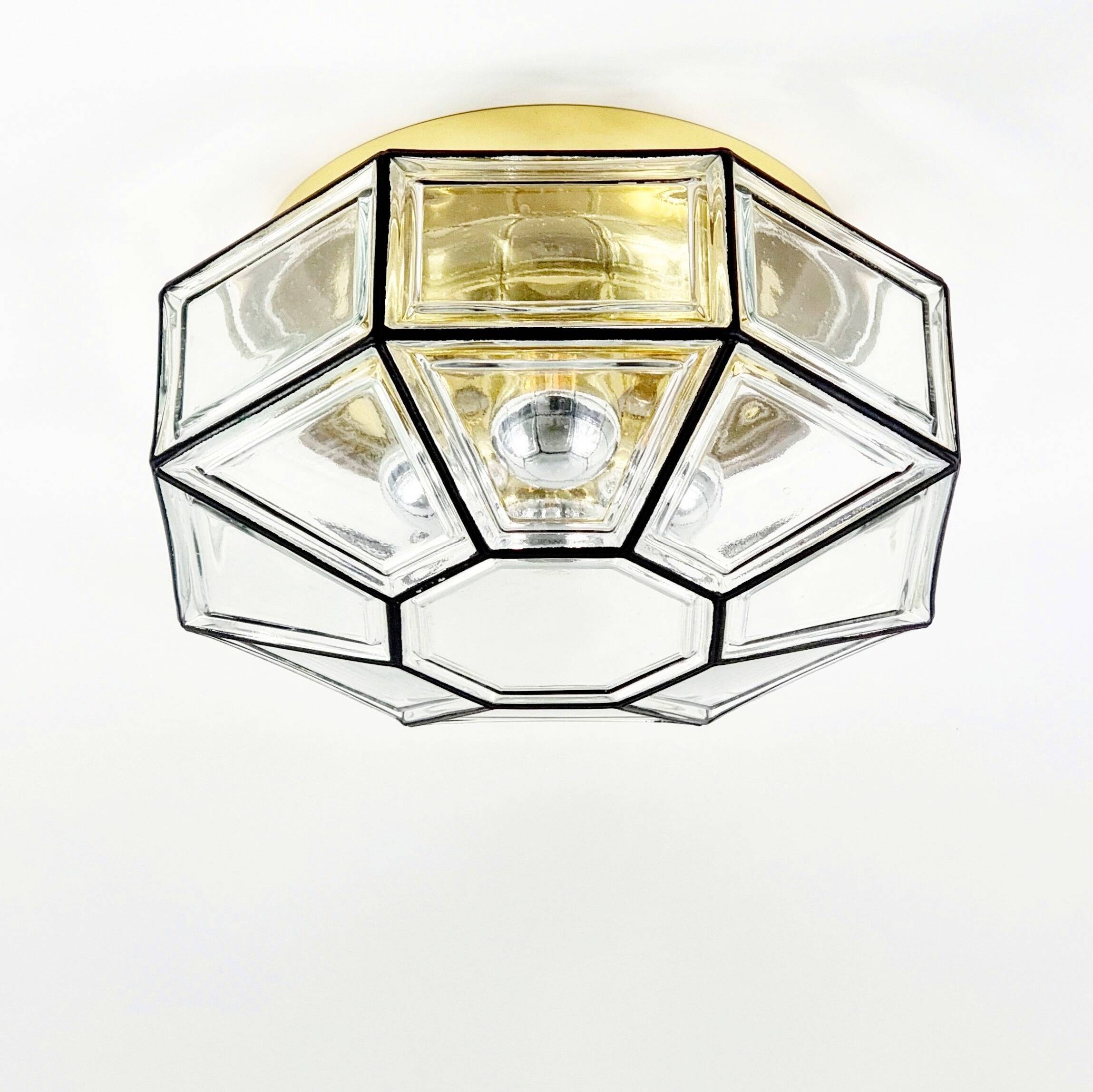 Large Mid-Century Glass Ceiling Light/Flush Mount from Limburg, Germany, 1960s