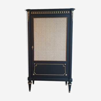 Vitrine de style Louis XVI noir mat et cannage