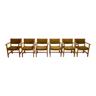 Set of 6 armchairs stamped Hans Wegner "Scandinavian design" 1960.