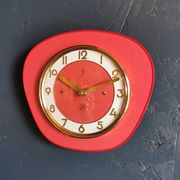 Horloge formica vintage pendule murale silencieuse trapèze "SMI rouge"