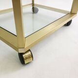 Pierre Vandel Gold étagère On Wheels 1970s Mid Century Hollywood Regency Shelving