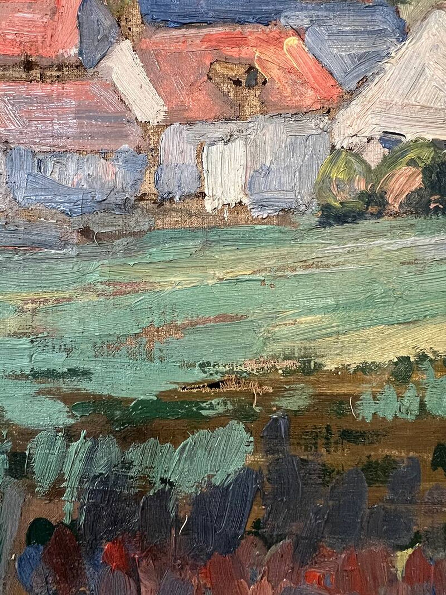 Painting “Village”, Oil on canvas signed.