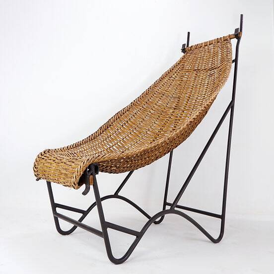 John Risley Style High-back Lounge Chair Solid Iron / Wicker Fran