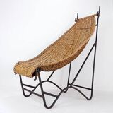 John Risley Style High-back Lounge Chair Solid Iron / Wicker Fran