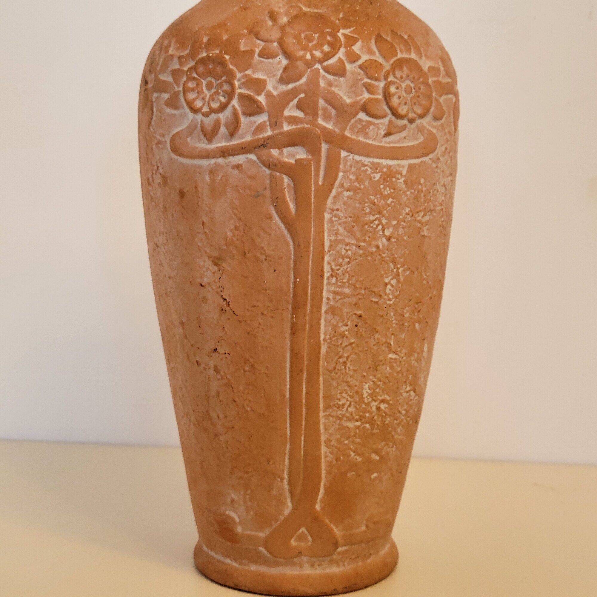 Terracotta vase sunflower decoration 1910, art nouveau