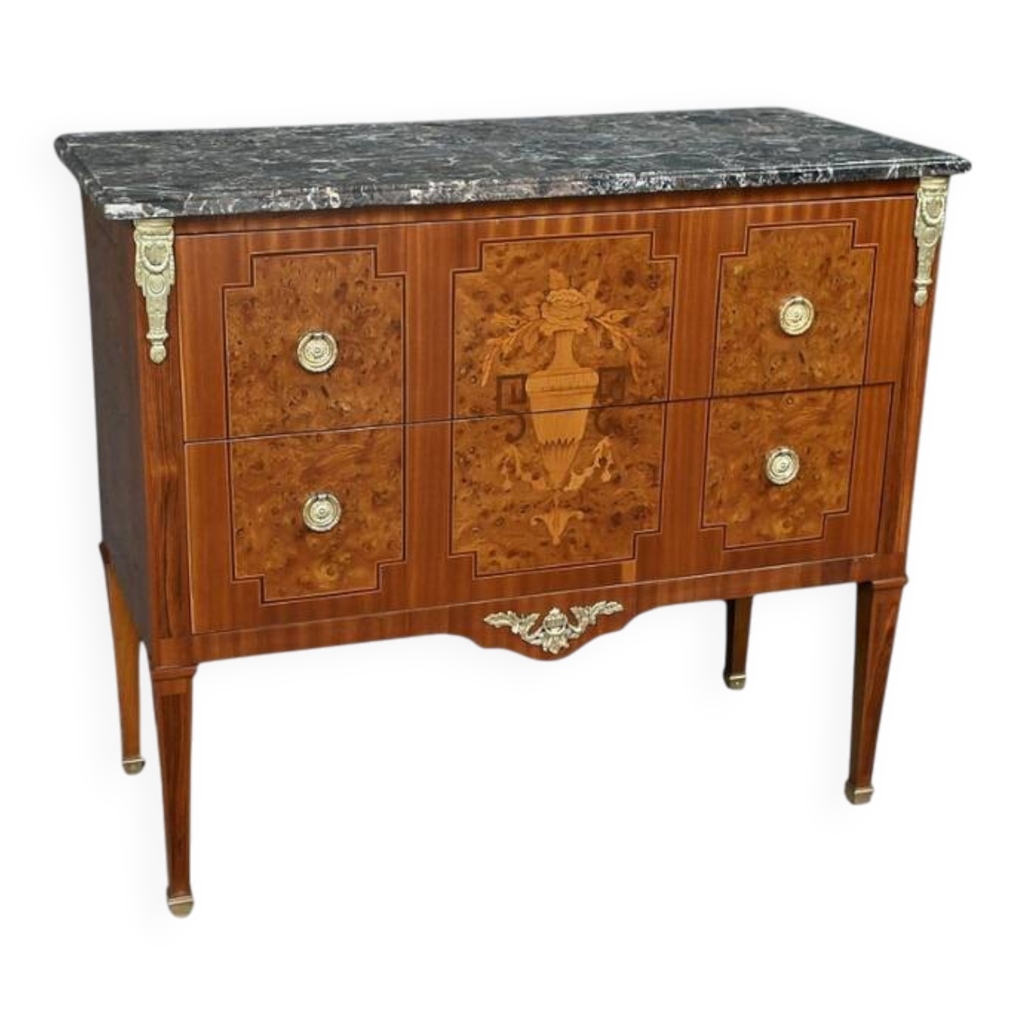 Commode sauteuse en marqueterie, style Louis XVI – milieu XXe