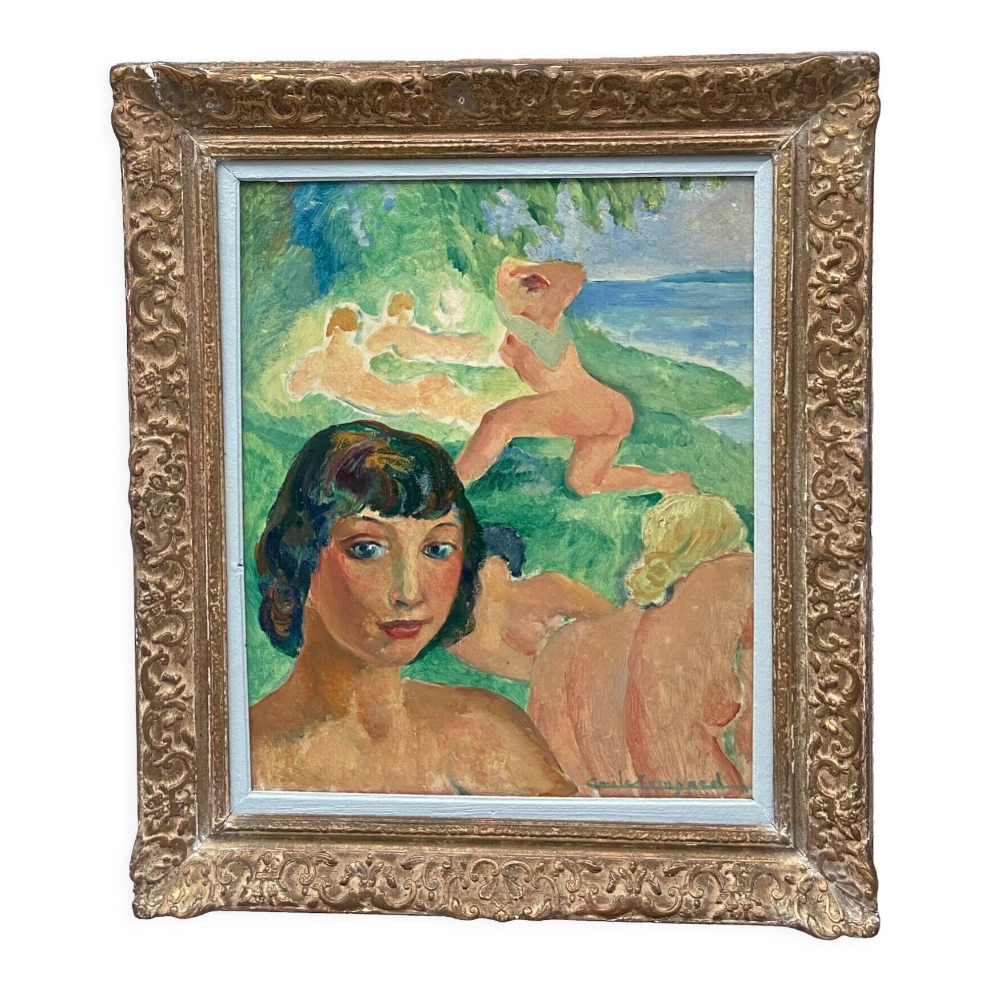 Oil on canvas by Emile Compard Portrait of women and composition